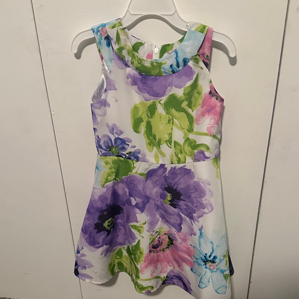 Girls Floral l Dress in Purple & Green